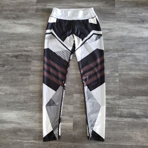 White Black Colorblock Geo Print Athletic Legging